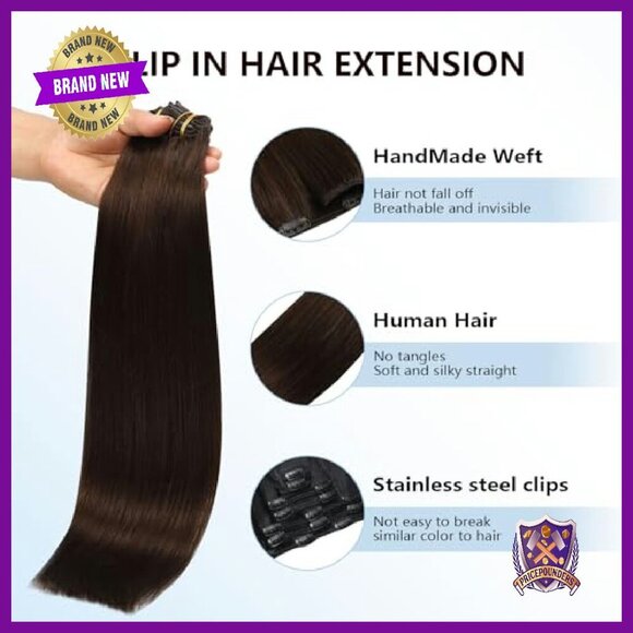 Real Human Hair Clip-In Extensions 16in Straight 120g 7Pcs Salon Quality
